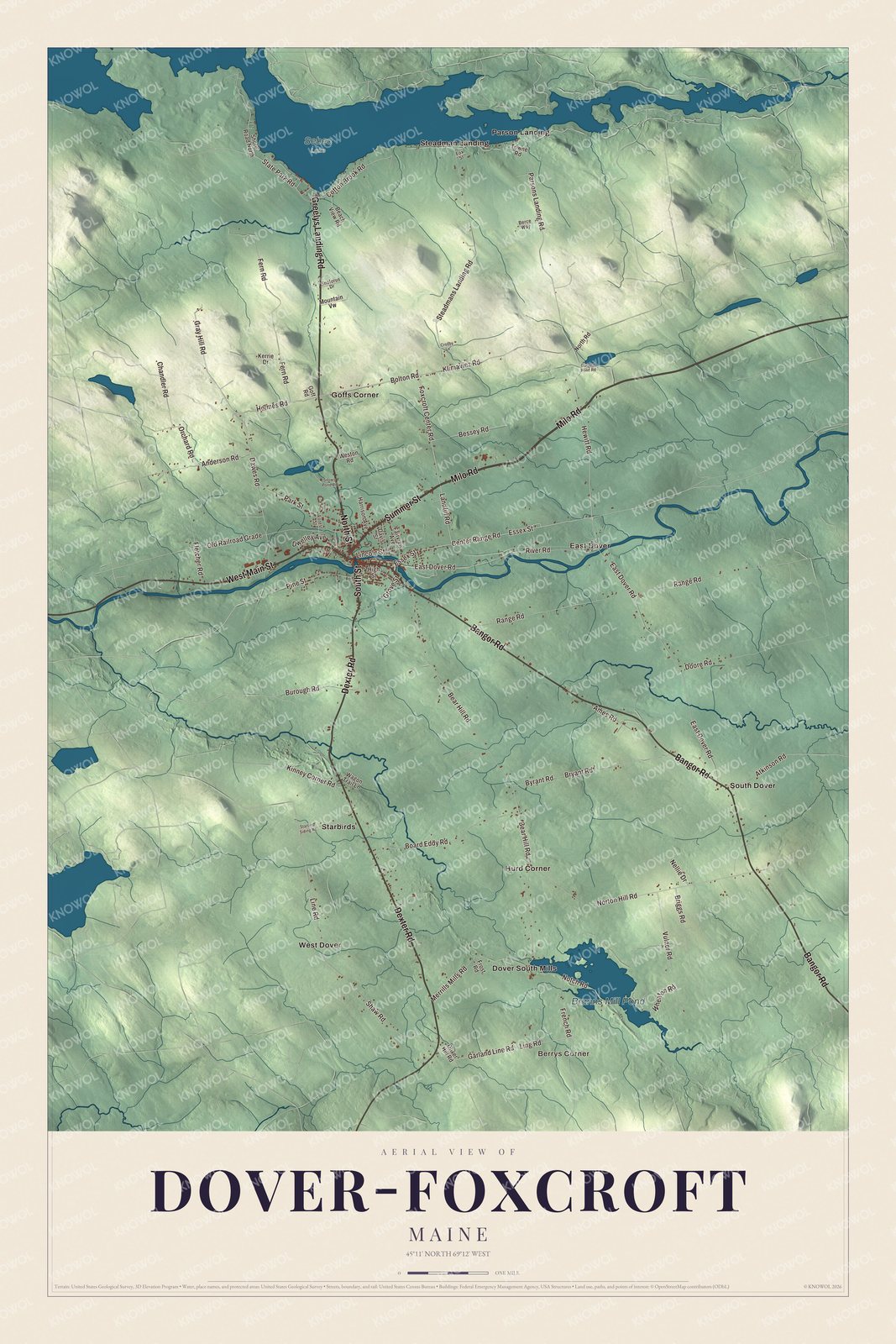 Watermarked full-map preview of Dover-Foxcroft, Maine