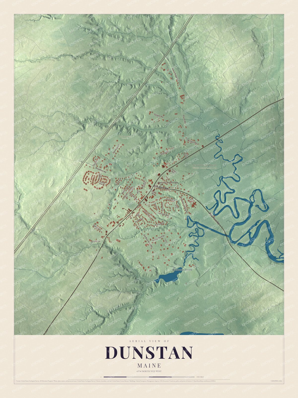 Map of Dunstan, Maine, with Pine Point Road and Broadturn Road