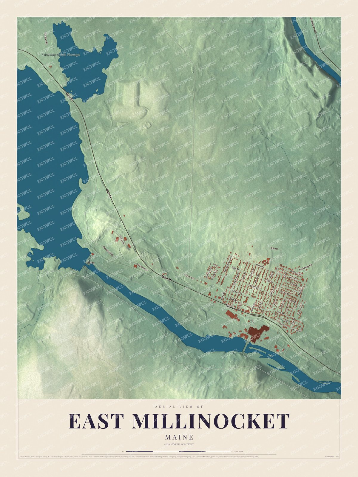 Watermarked full-map preview of East Millinocket, Maine