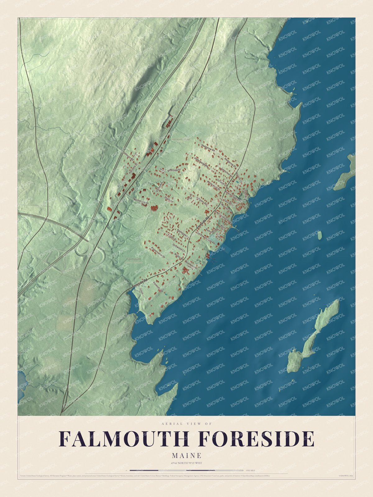 Watermarked full-map preview of Falmouth Foreside, Maine