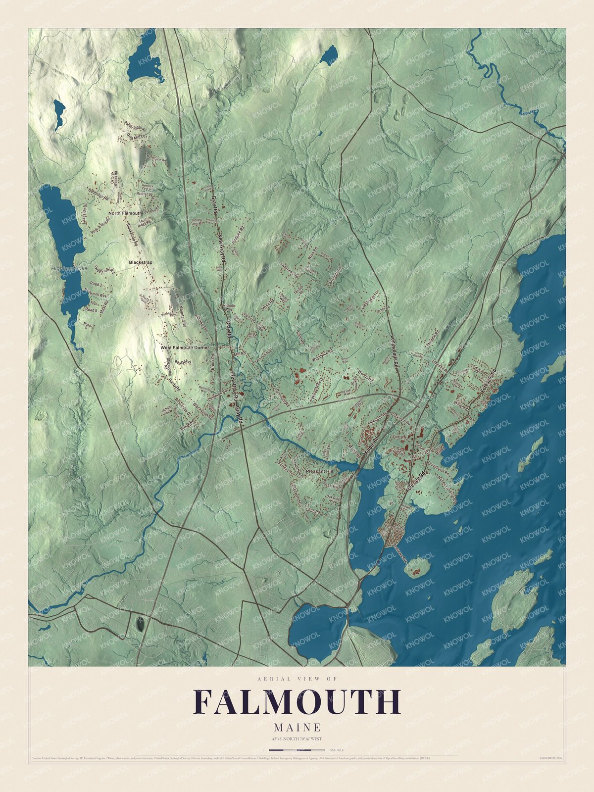 Aerial map with Blackstrap, North Falmouth and Highland Lake