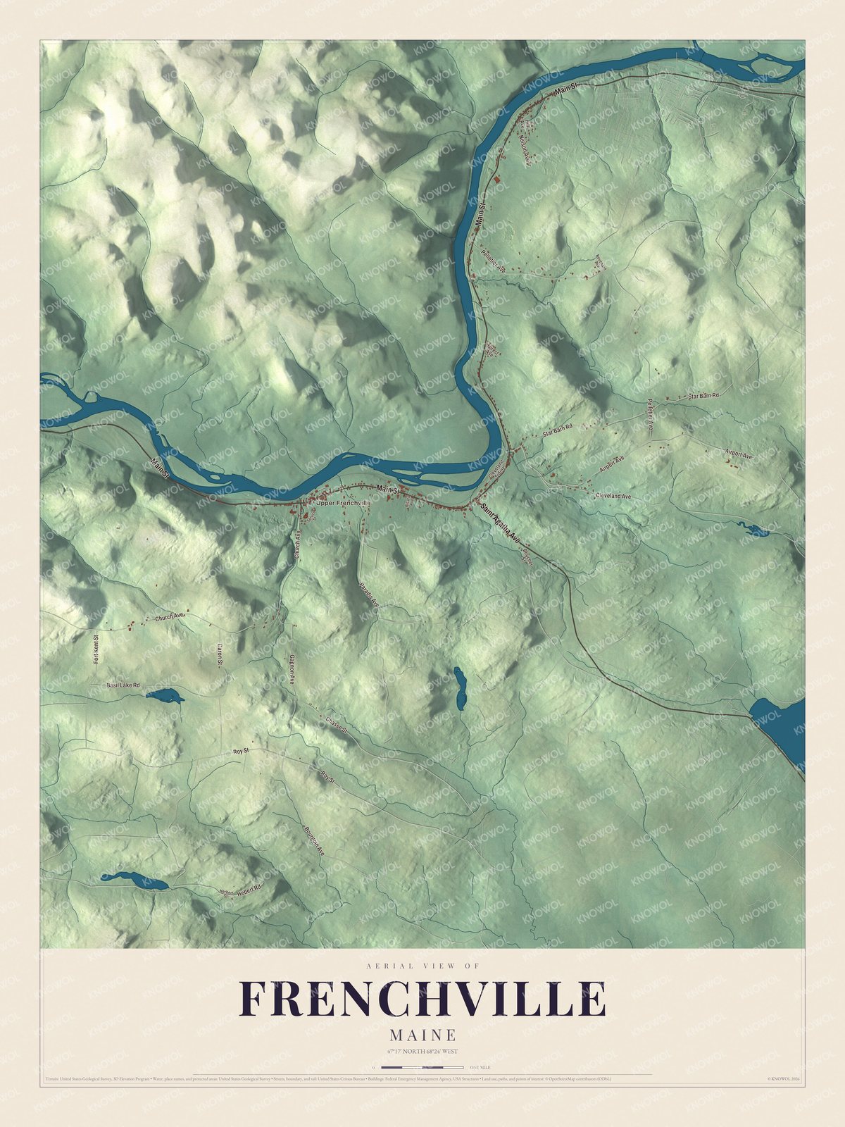 Aerial map with Upper Frenchville, Main Street and Church Avenue