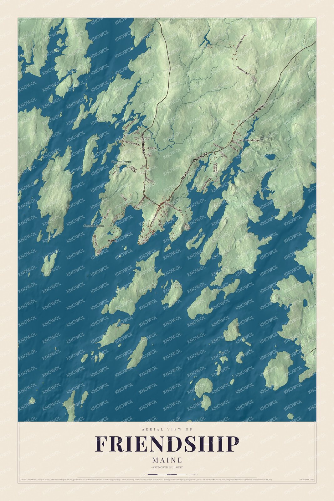 Aerial map with East Friendship, Harbor Road and Forest Pond