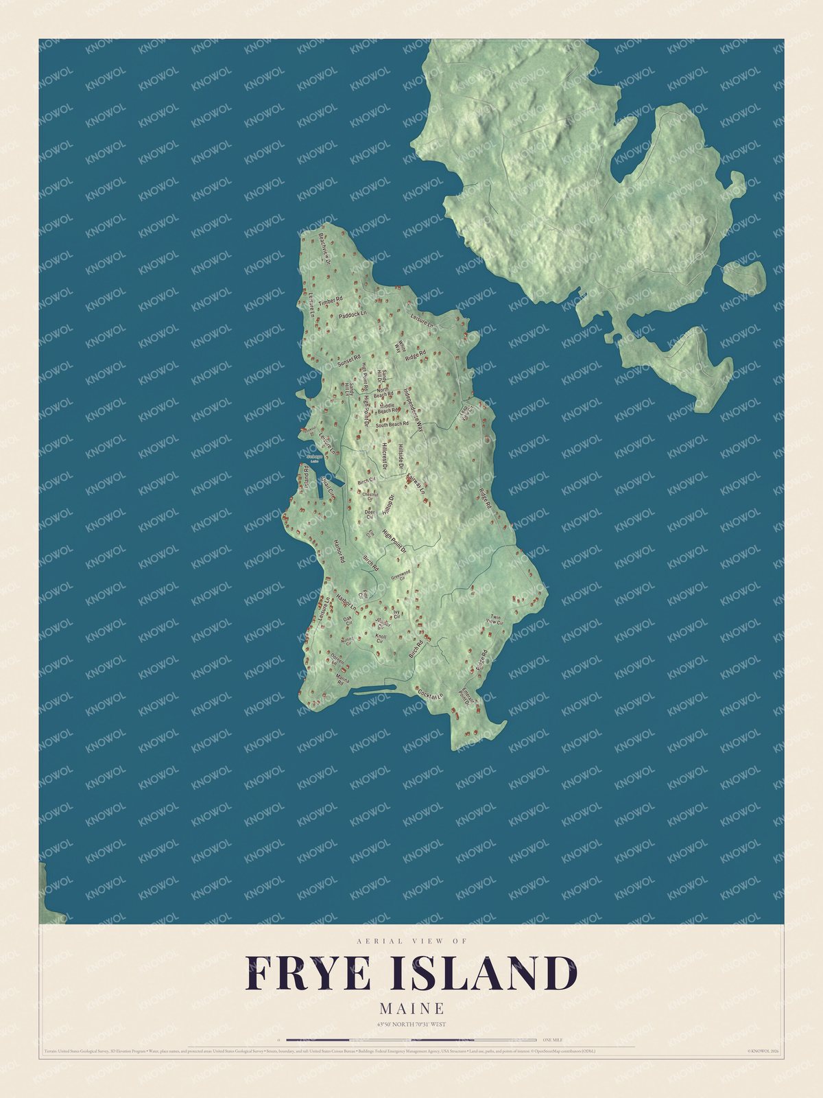 Watermarked full-map preview of Frye Island, Maine
