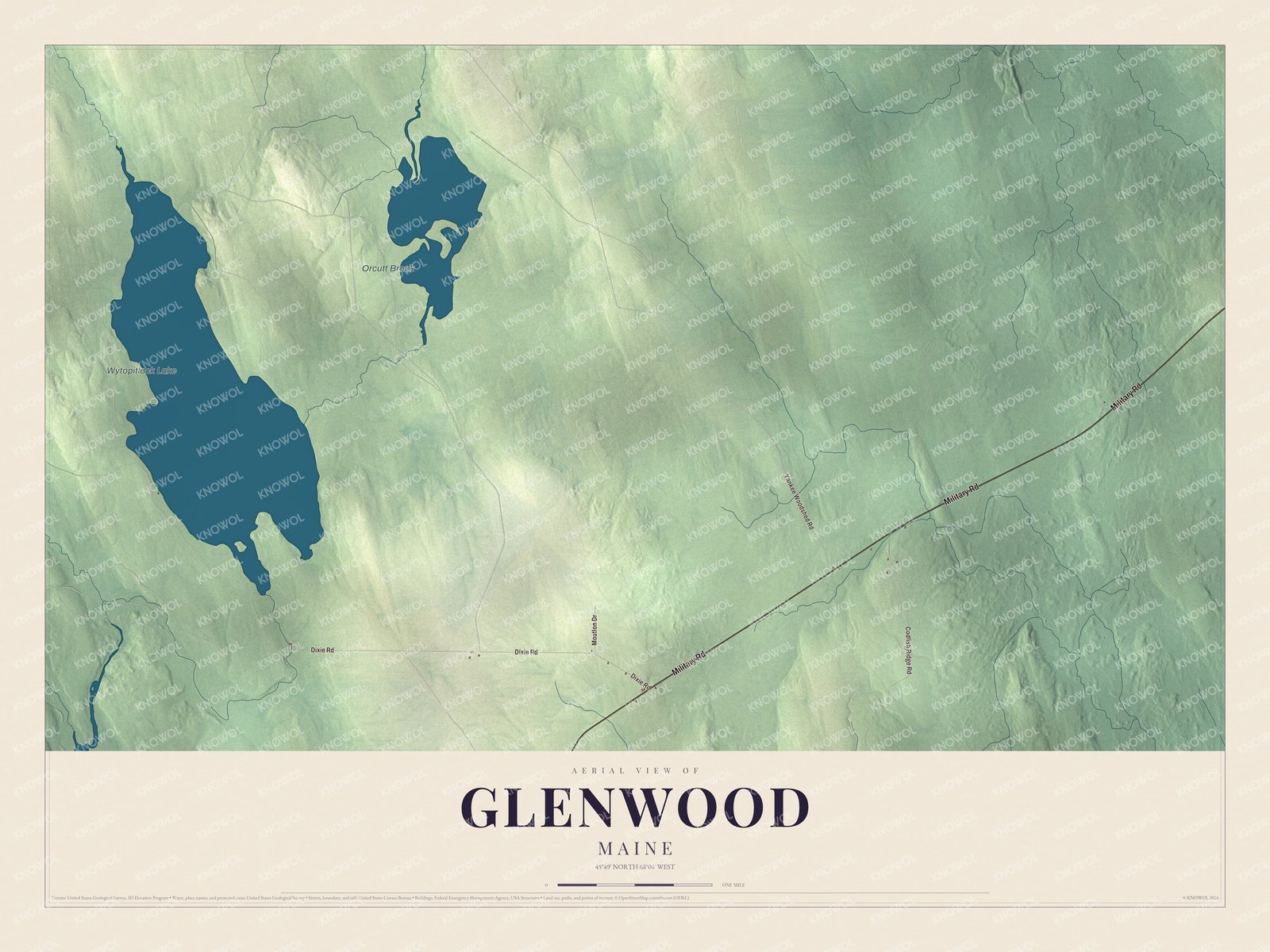 Glenwood aerial map with local roads and waterways