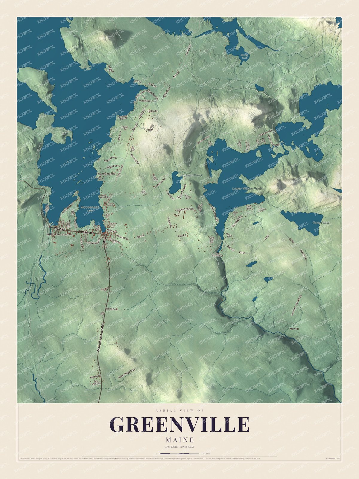 Greenville aerial map showing familiar roads and local terrain