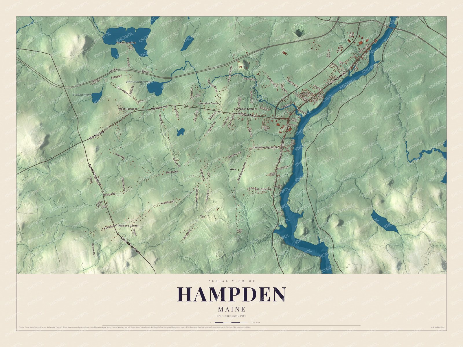Hampden aerial map showing familiar roads and local terrain