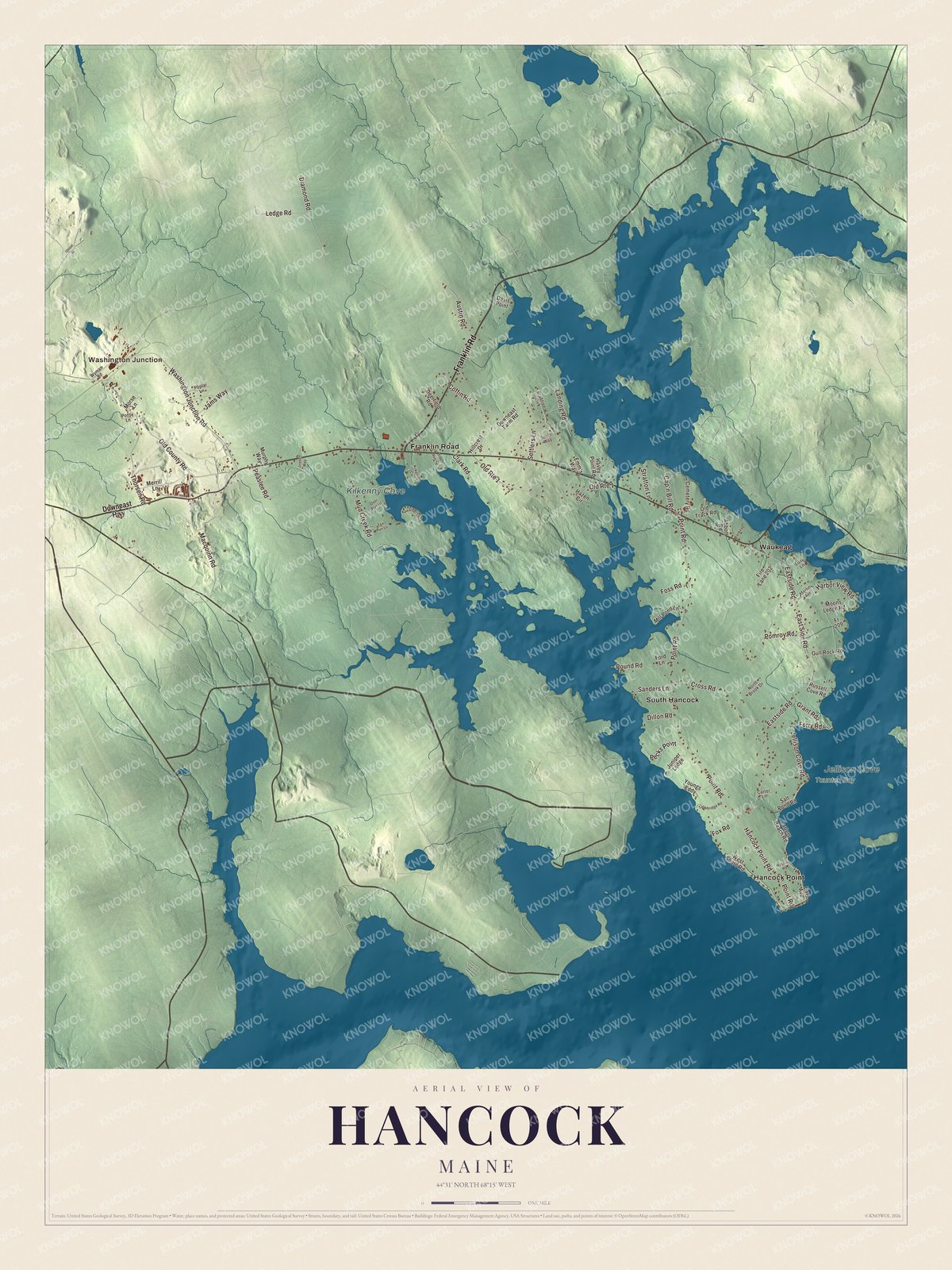 Hancock aerial map showing familiar roads and local terrain