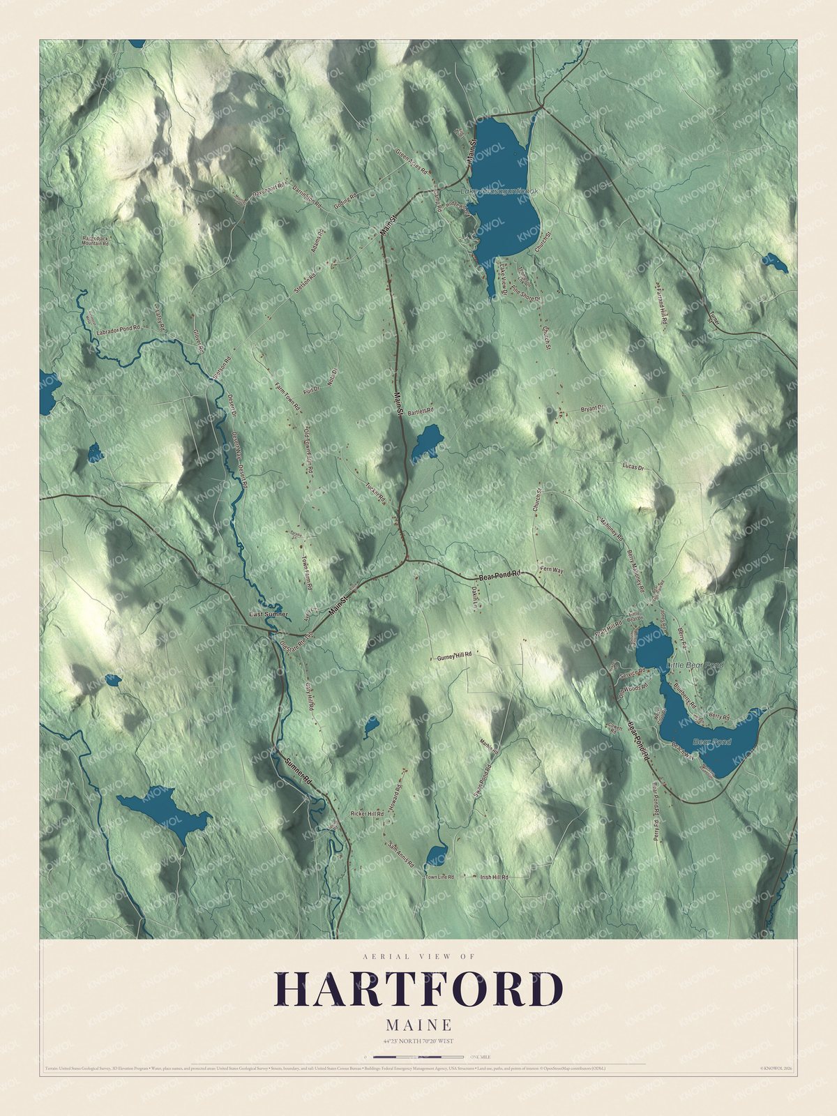 Hartford aerial map showing familiar roads and local terrain