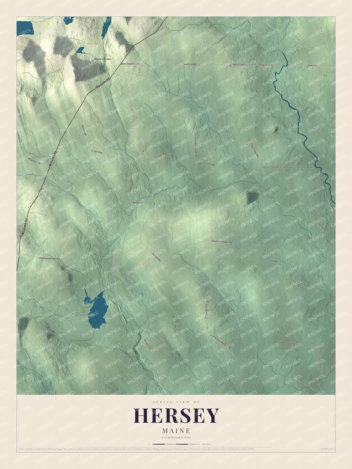 Watermarked full-map preview of Hersey, Maine