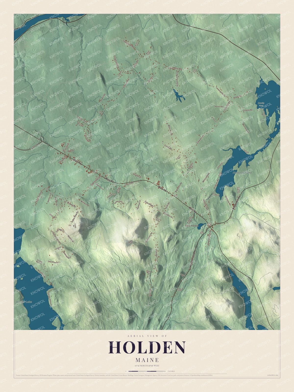 Holden aerial map with named roads and local terrain