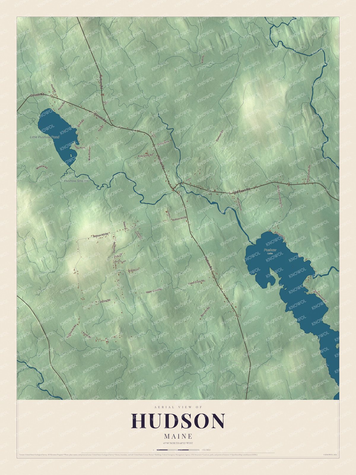 Watermarked full-map preview of Hudson, Maine