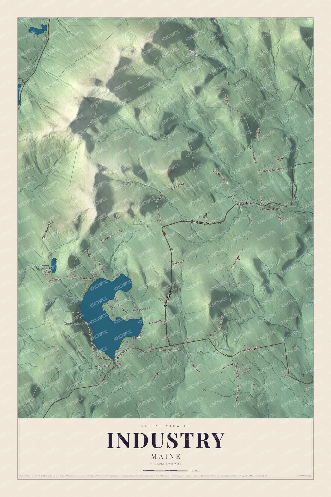 Industry aerial map with named roads and local terrain