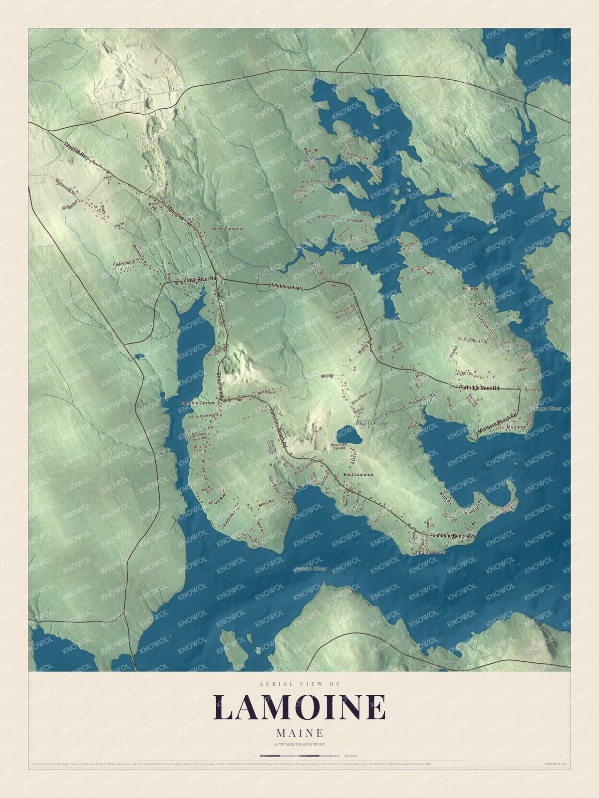 Watermarked full-map preview of Lamoine, Maine