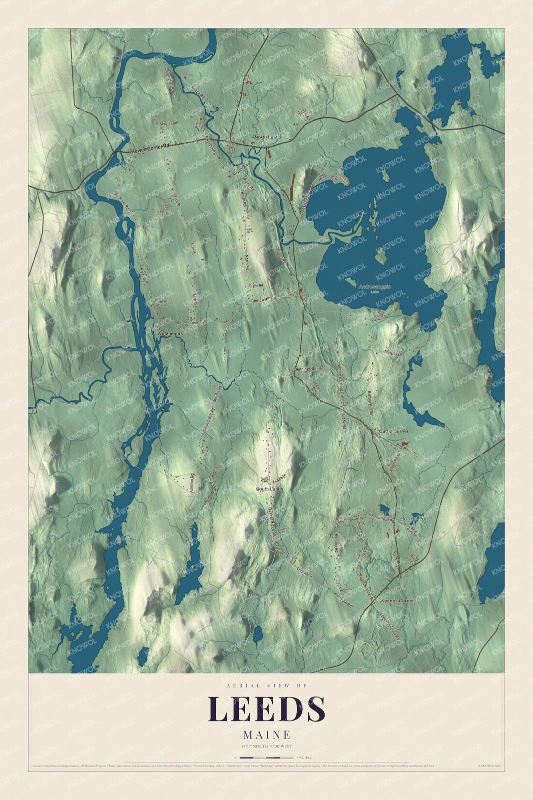 Watermarked full-map preview of Leeds, Maine