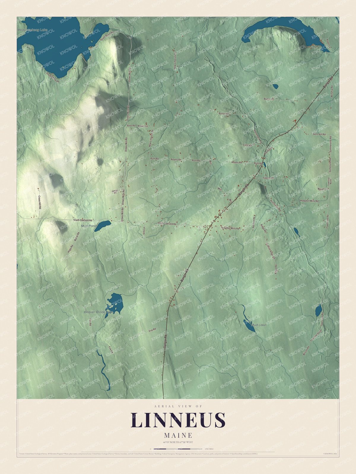 Watermarked full-map preview of Linneus, Maine