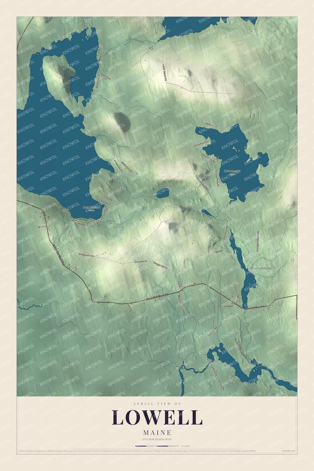 Watermarked full-map preview of Lowell, Maine