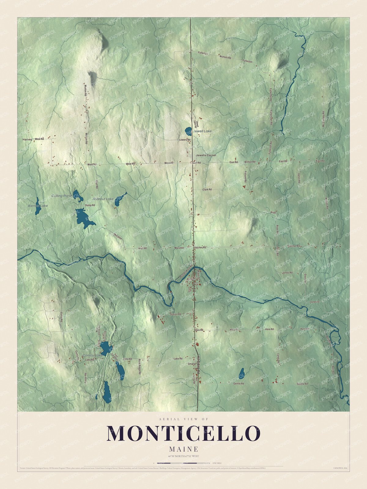 Watermarked full-map preview of Monticello, Maine