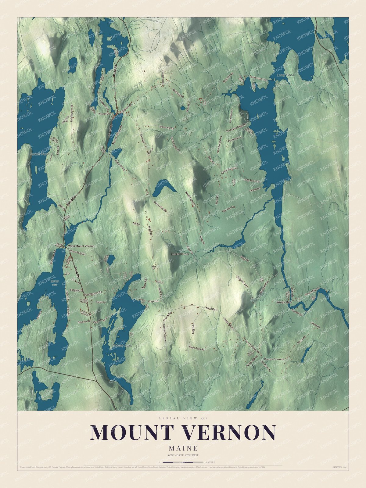 Watermarked full-map preview of Mount Vernon, Maine