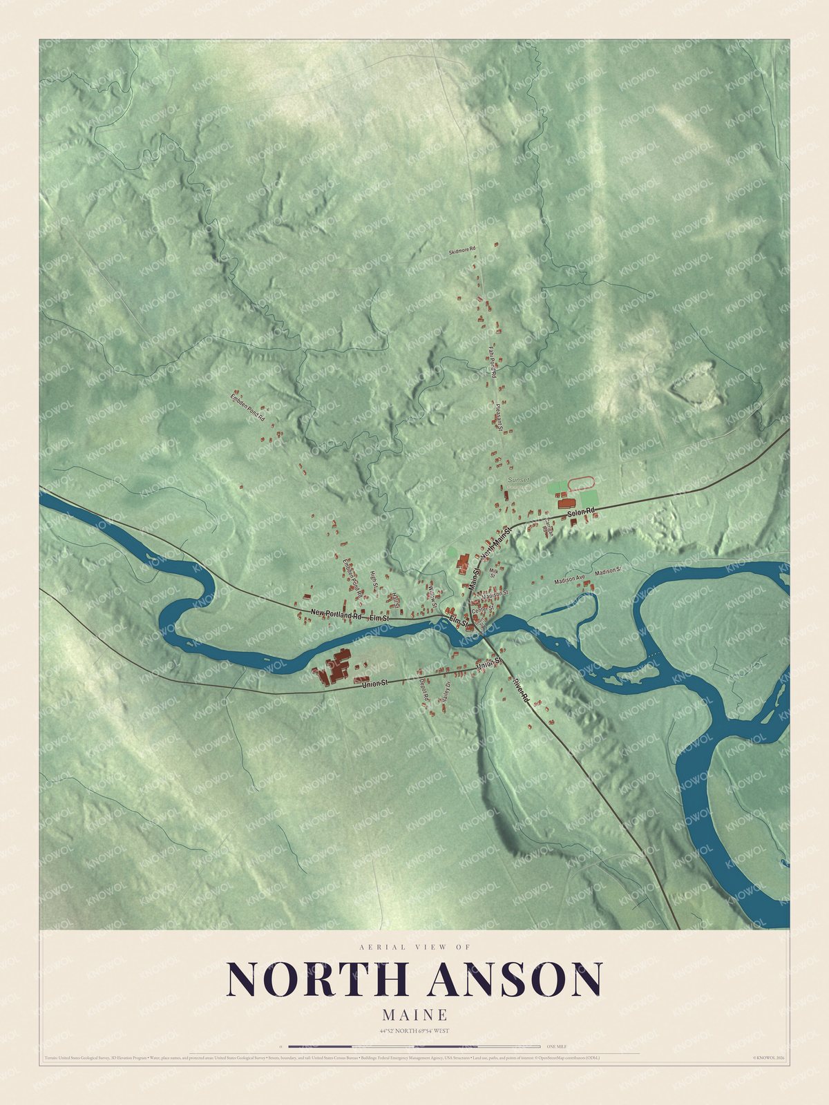 Watermarked full-map preview of North Anson, Maine