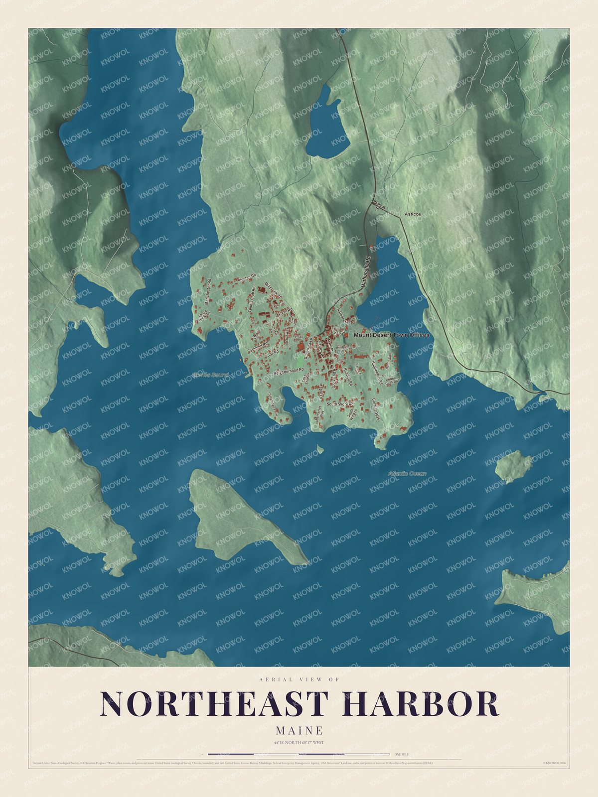 Watermarked full-map preview of Northeast Harbor, Maine