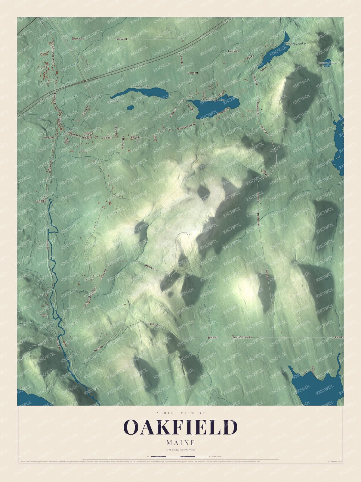 Watermarked full-map preview of Oakfield, Maine