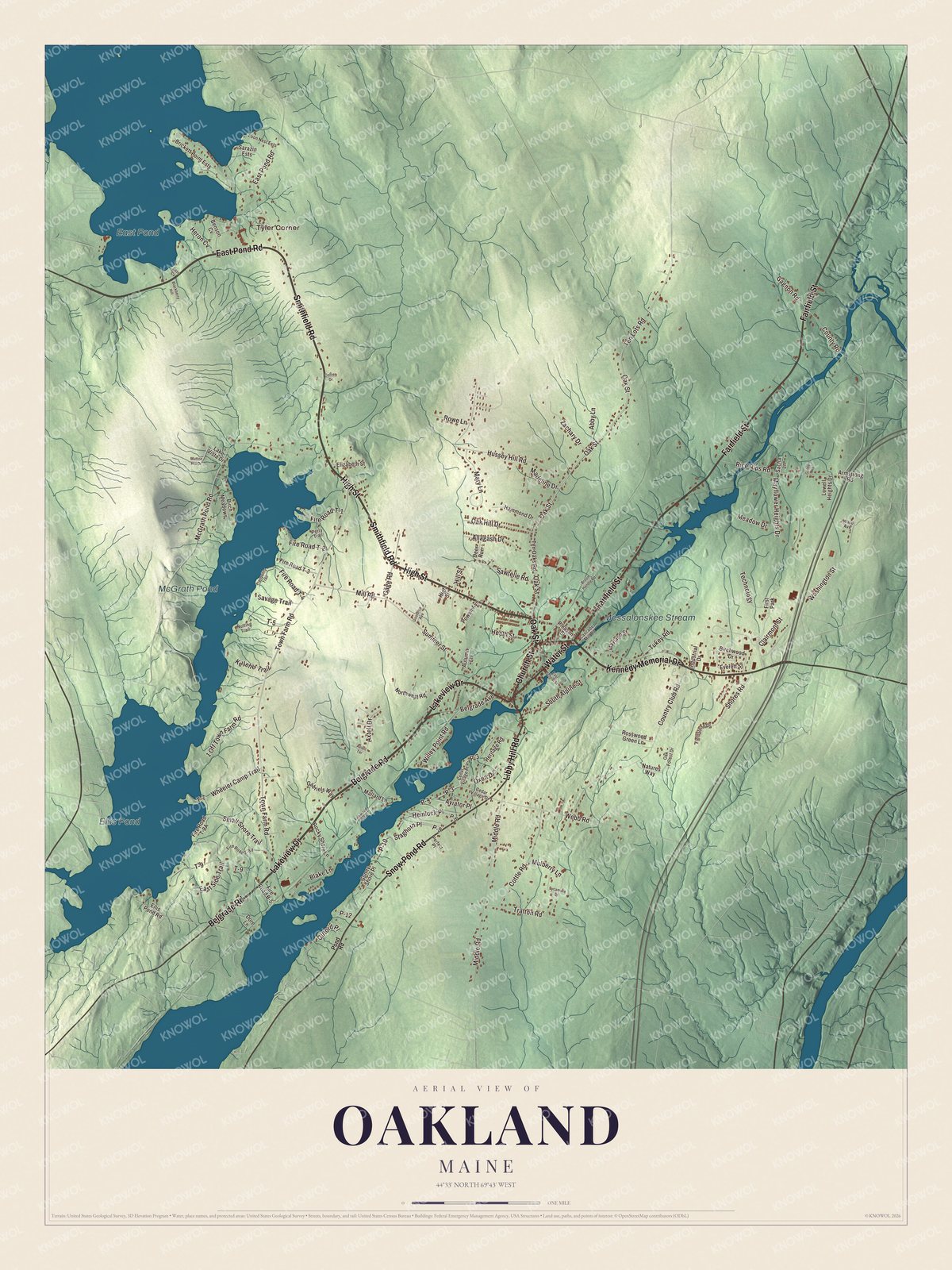 Watermarked full-map preview of Oakland, Maine