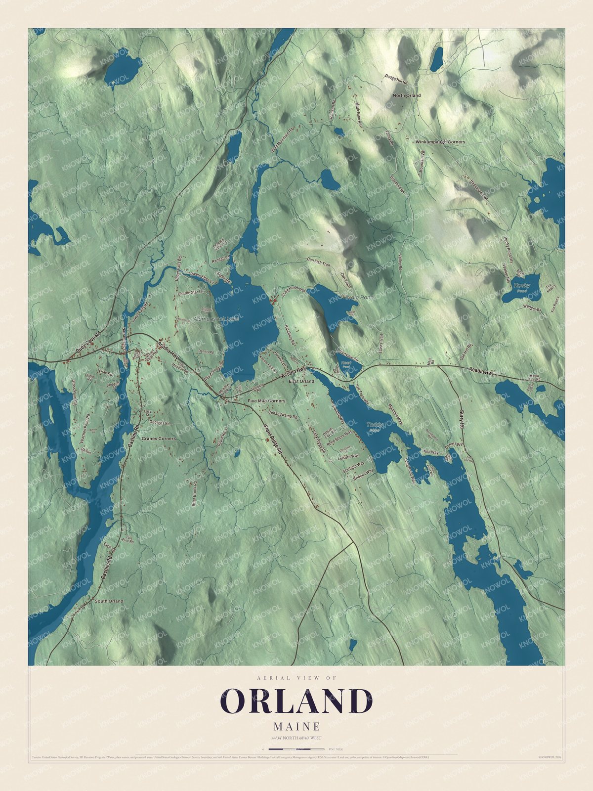 Protected watermarked complete map of Orland, Maine