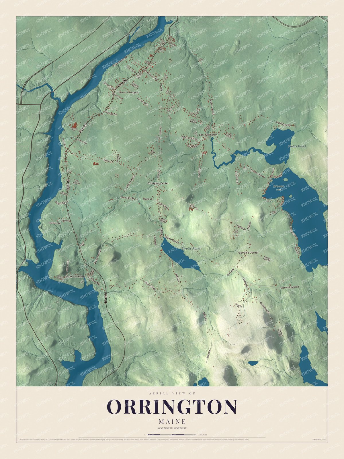 Protected watermarked complete map of Orrington, Maine