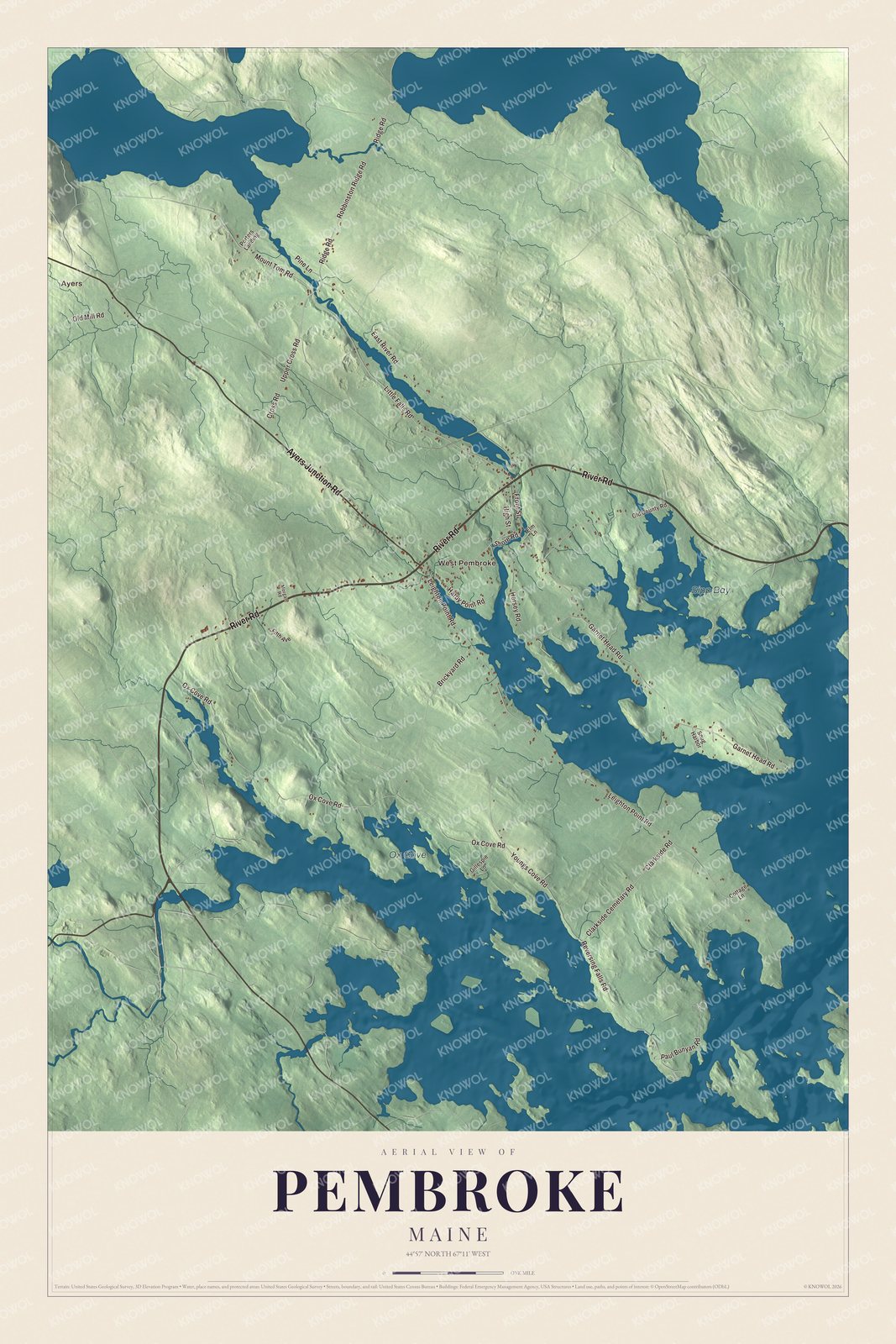Protected watermarked complete map of Pembroke, Maine