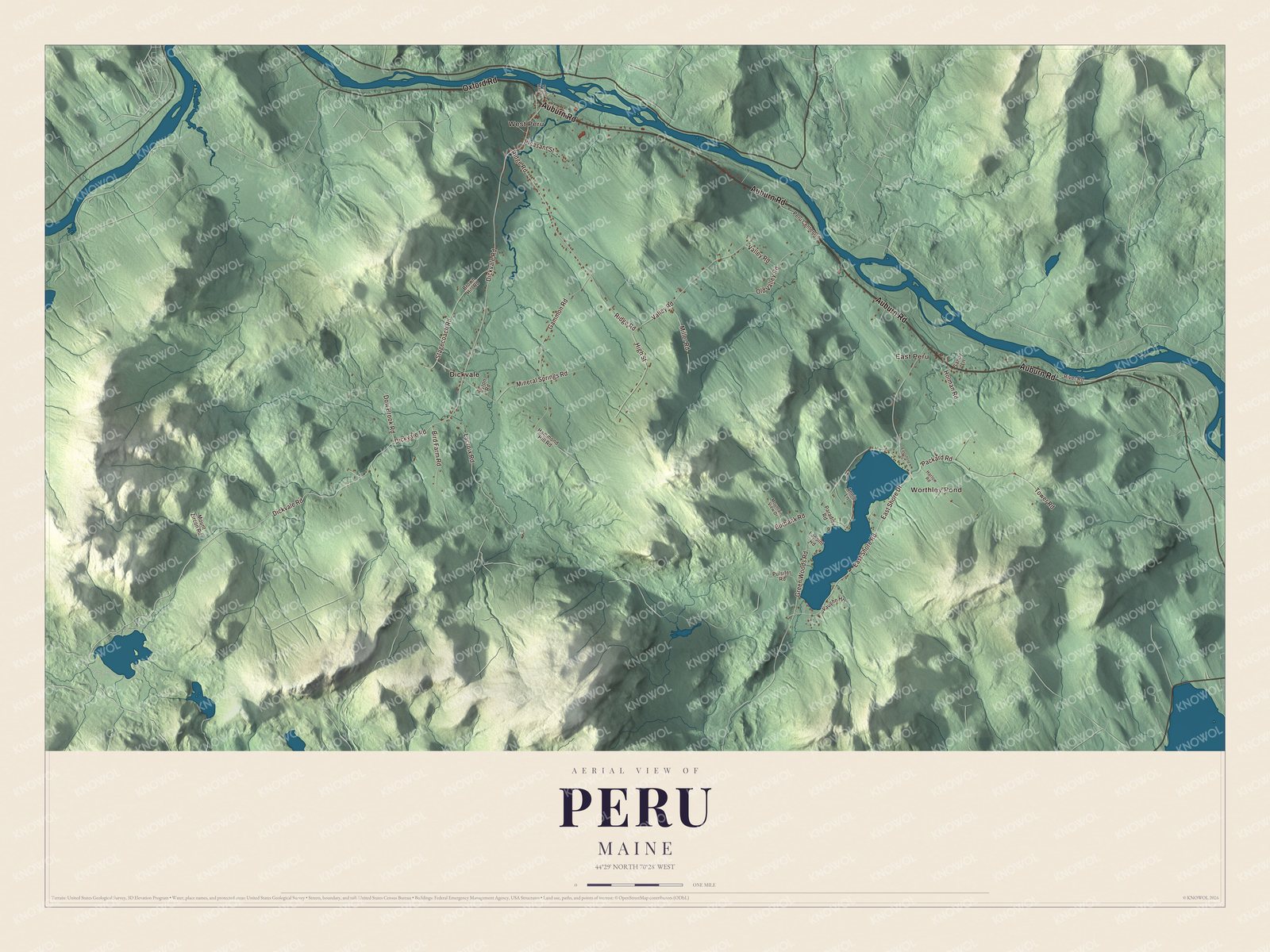Watermarked full-map preview of Peru, Maine