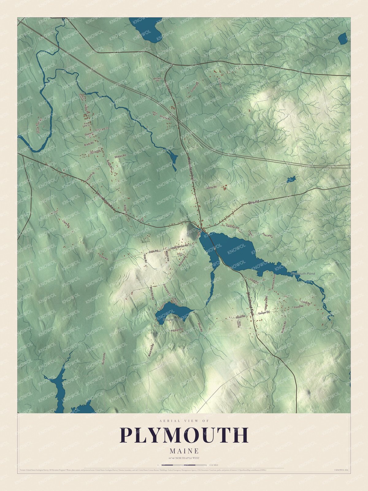 Protected watermarked complete map of Plymouth, Maine