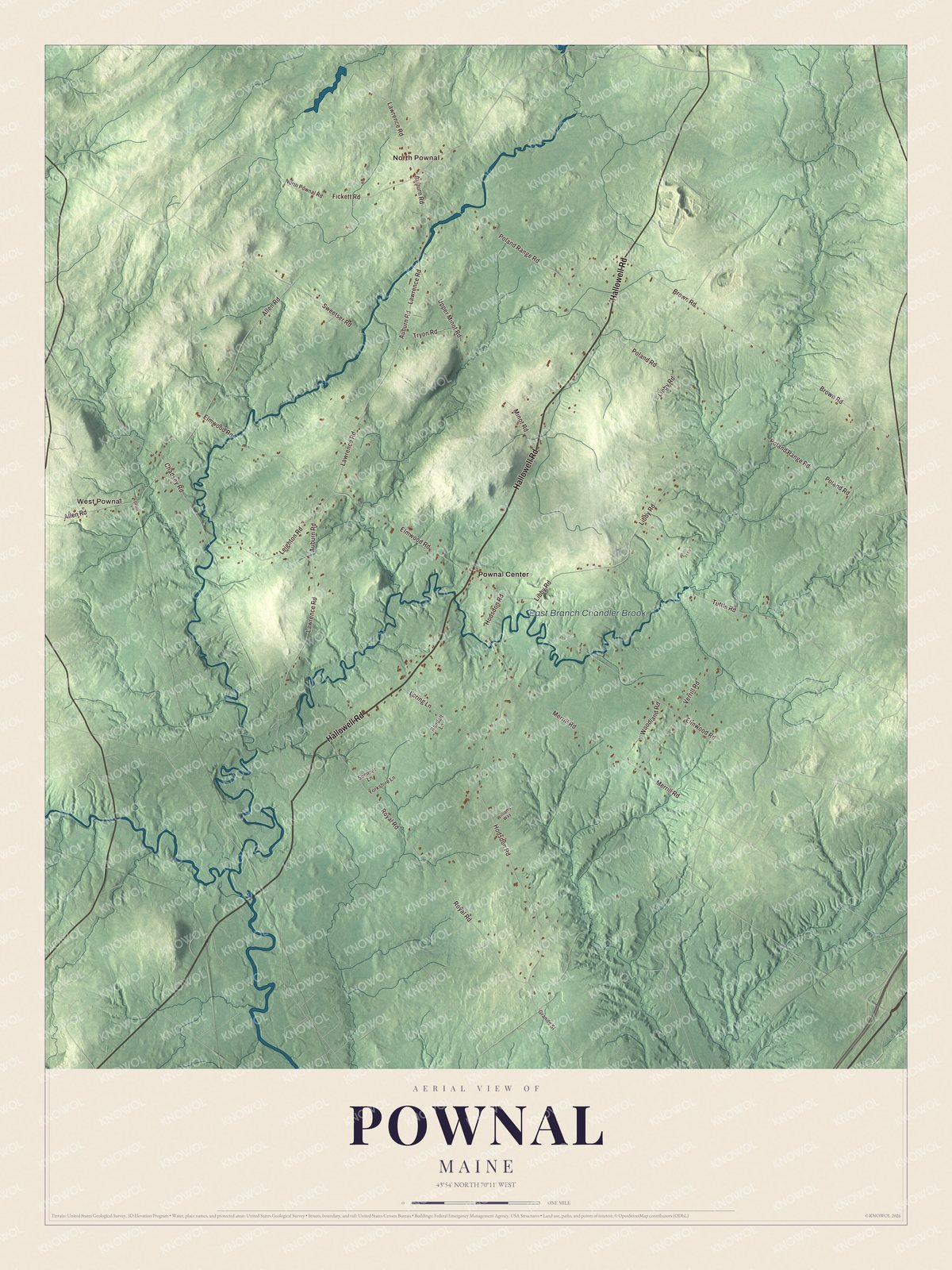 Watermarked full-map preview of Pownal, Maine