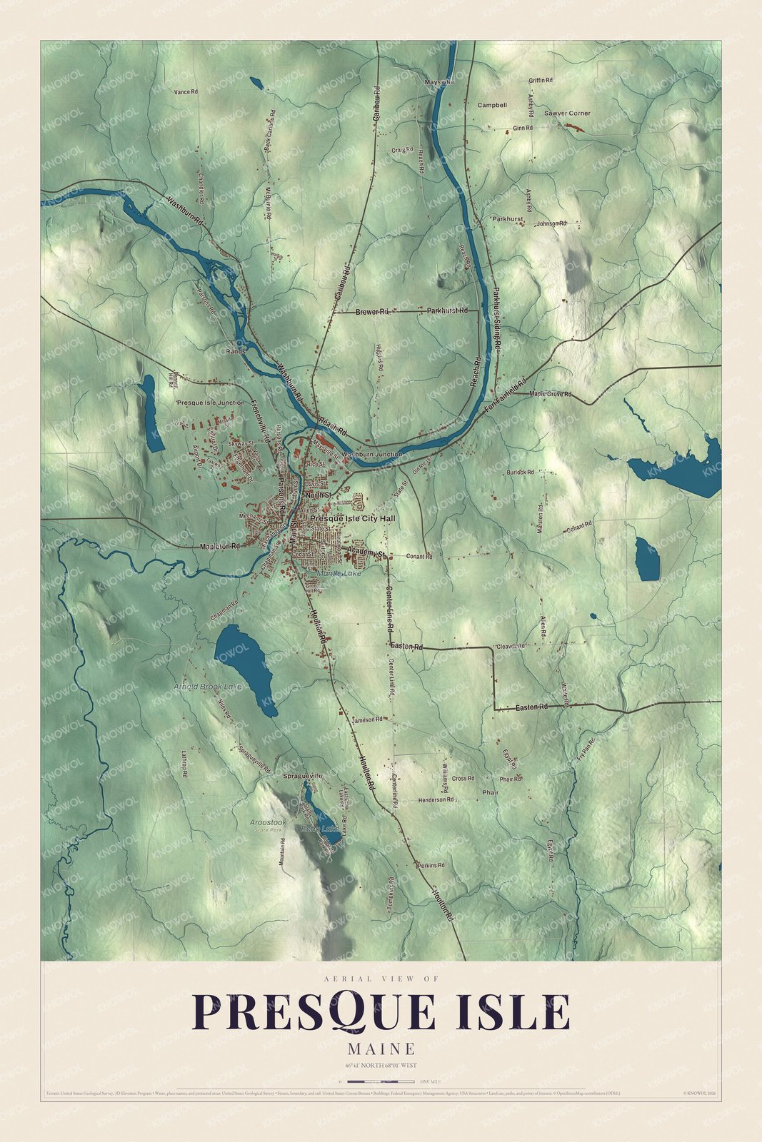 Watermarked full-map preview of Presque Isle, Maine