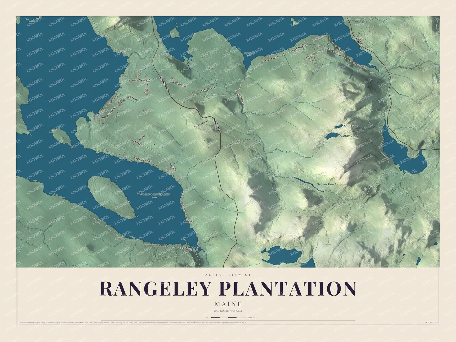 Protected watermarked complete map of Rangeley Plantation, Maine