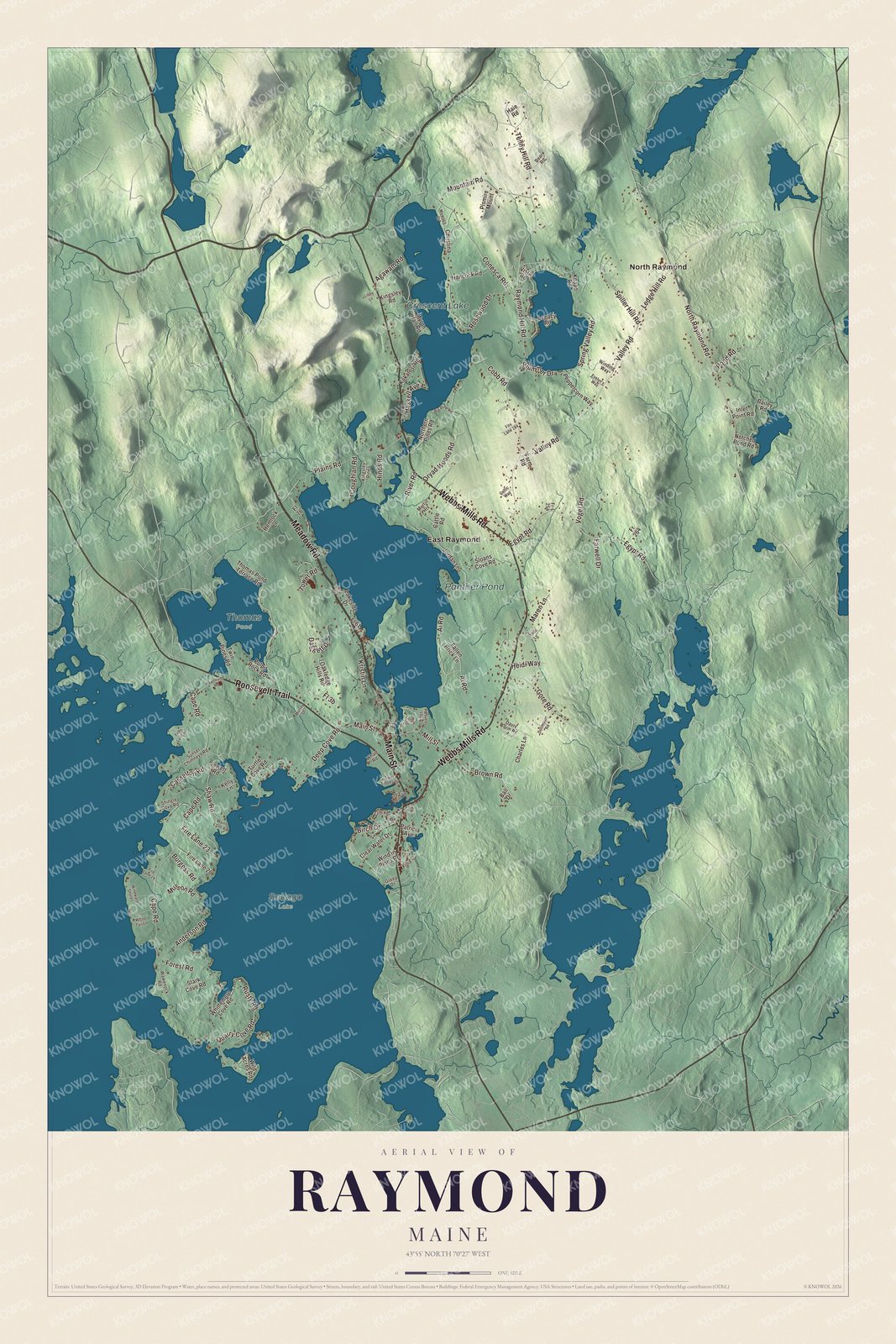 Protected watermarked complete map of Raymond, Maine