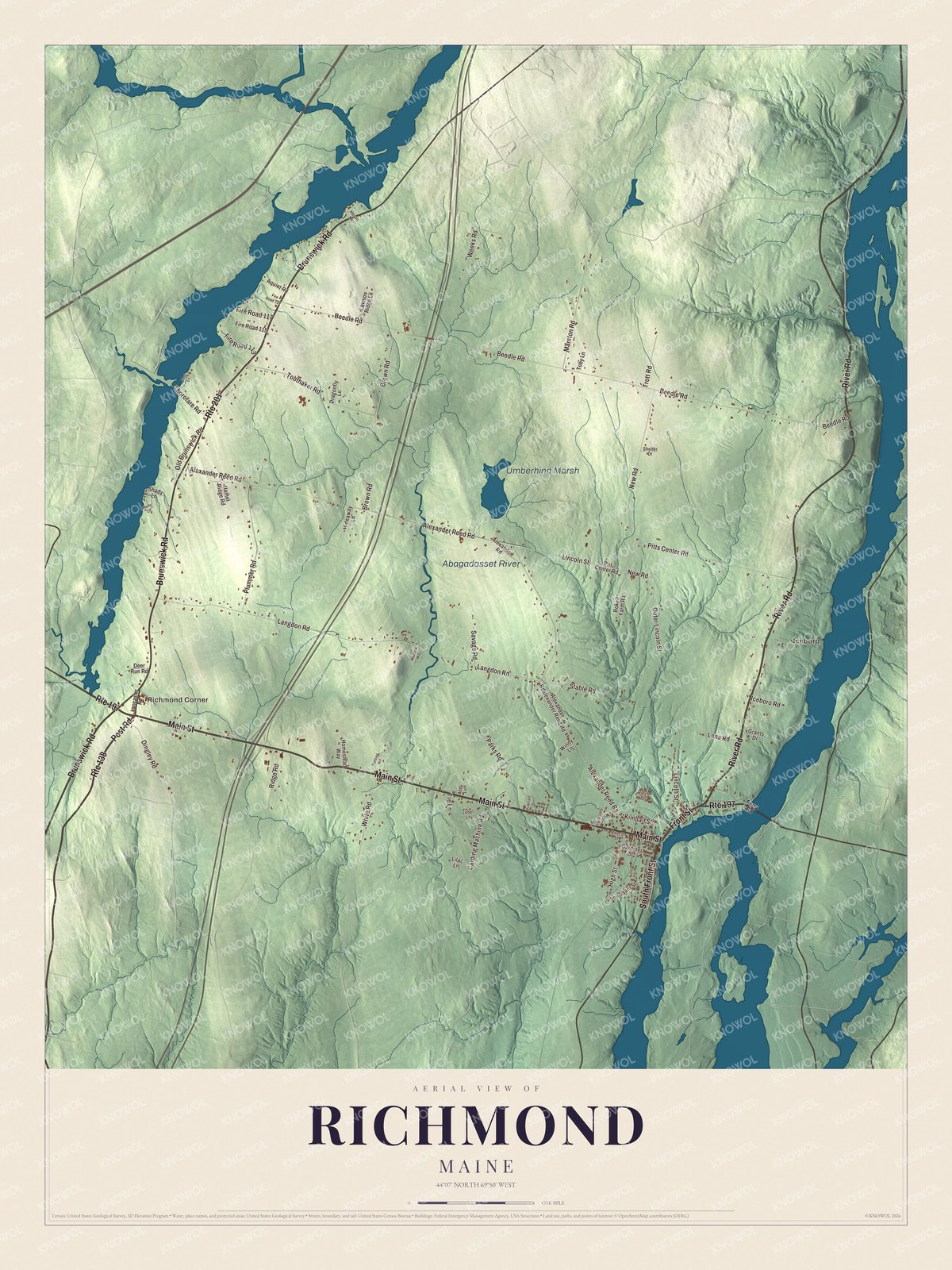 Protected watermarked complete map of Richmond, Maine