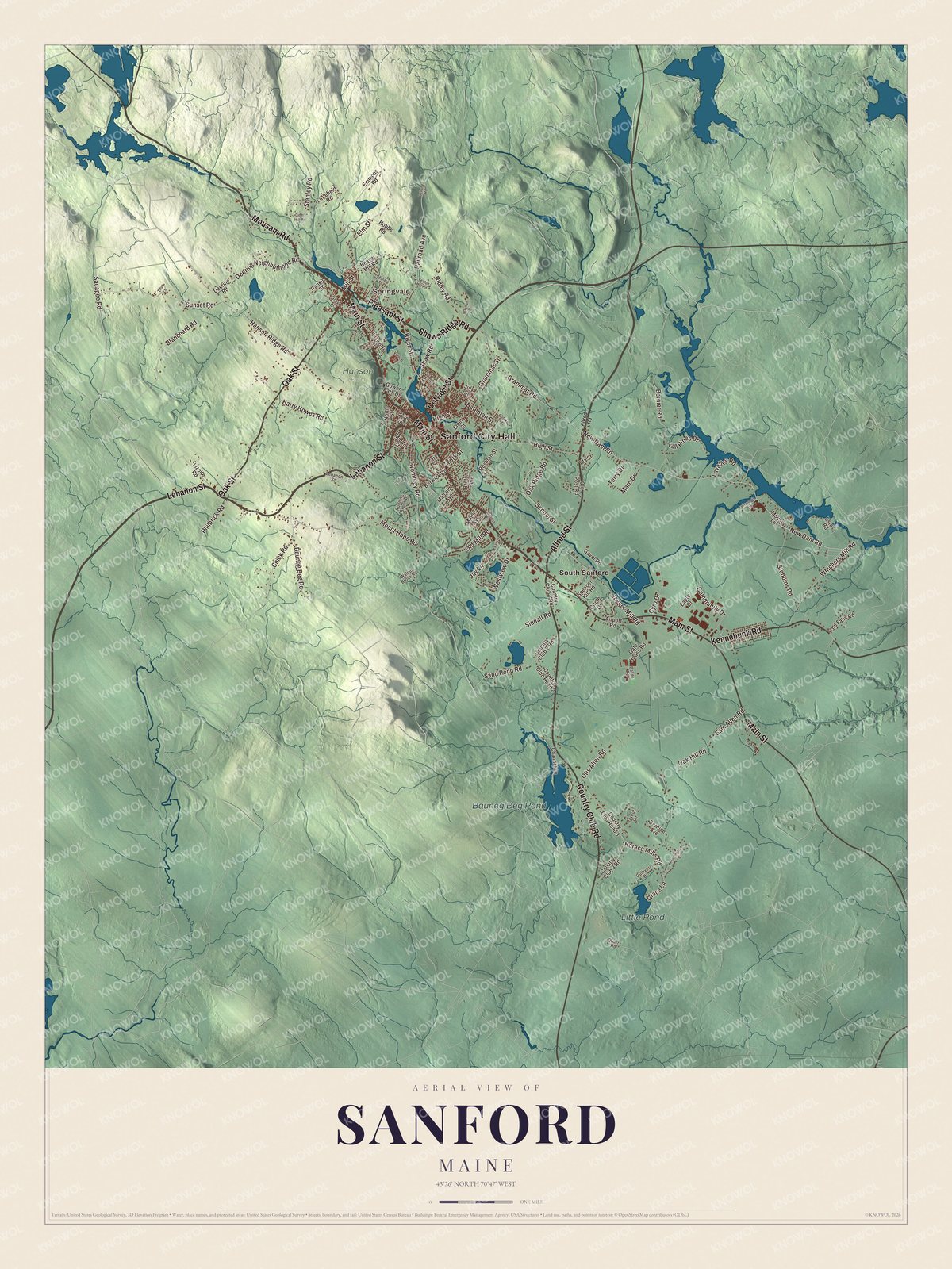 Protected watermarked complete map of Sanford, Maine