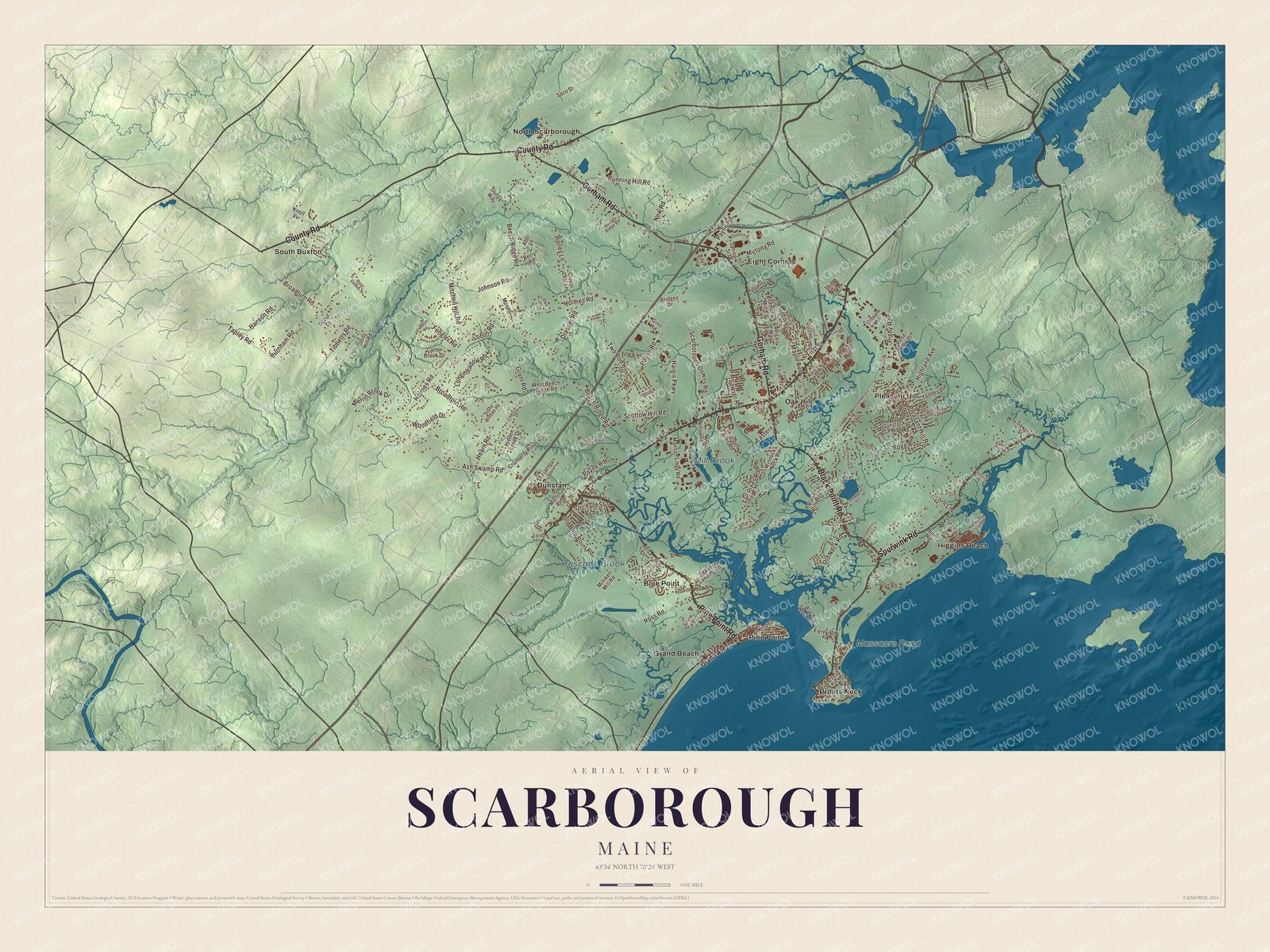 Protected watermarked complete map of Scarborough, Maine