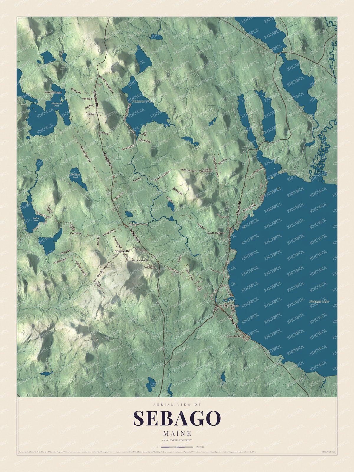 Watermarked full-map preview of Sebago, Maine