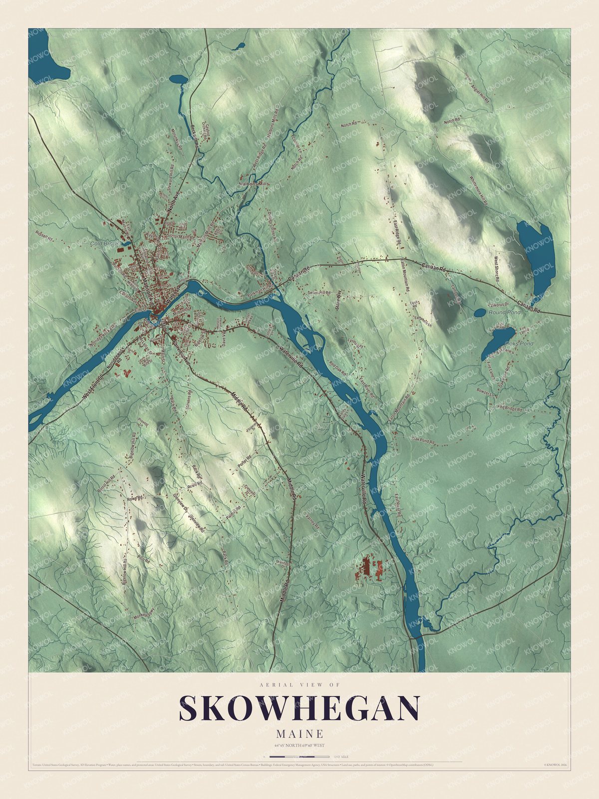 Protected watermarked complete map of Skowhegan, Maine