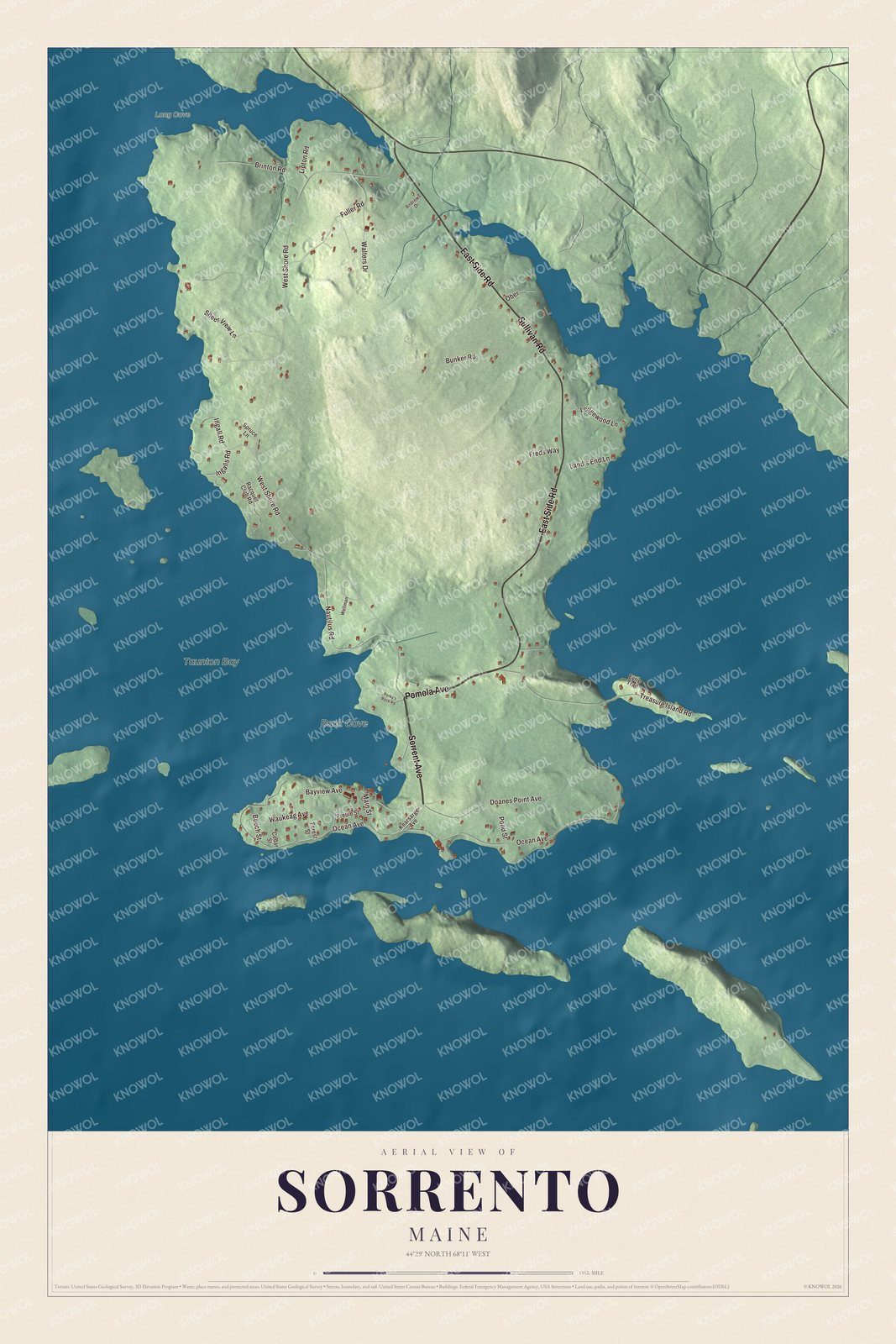 Protected watermarked complete map of Sorrento, Maine