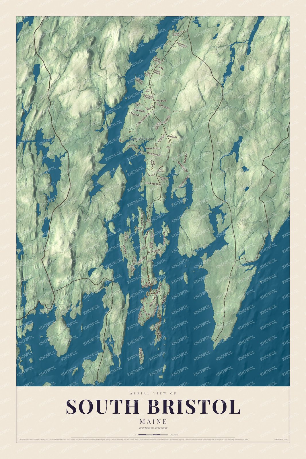 Protected watermarked complete map of South Bristol, Maine