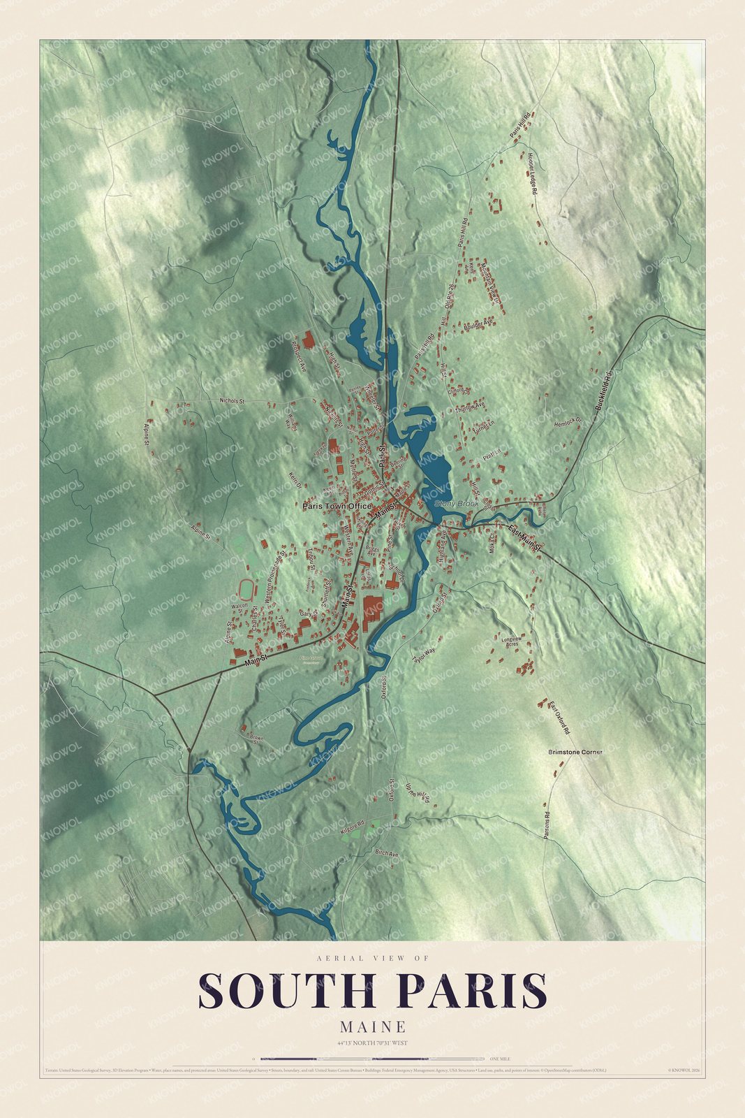 Protected watermarked complete map of South Paris, Maine
