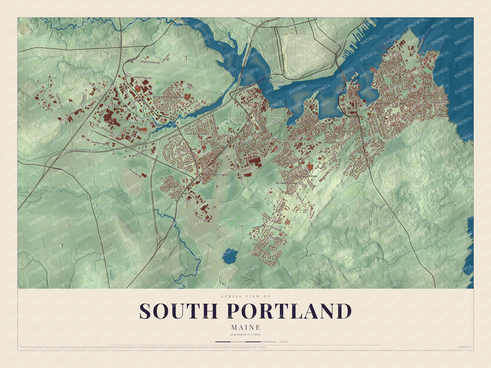 Watermarked full-map preview of South Portland, Maine