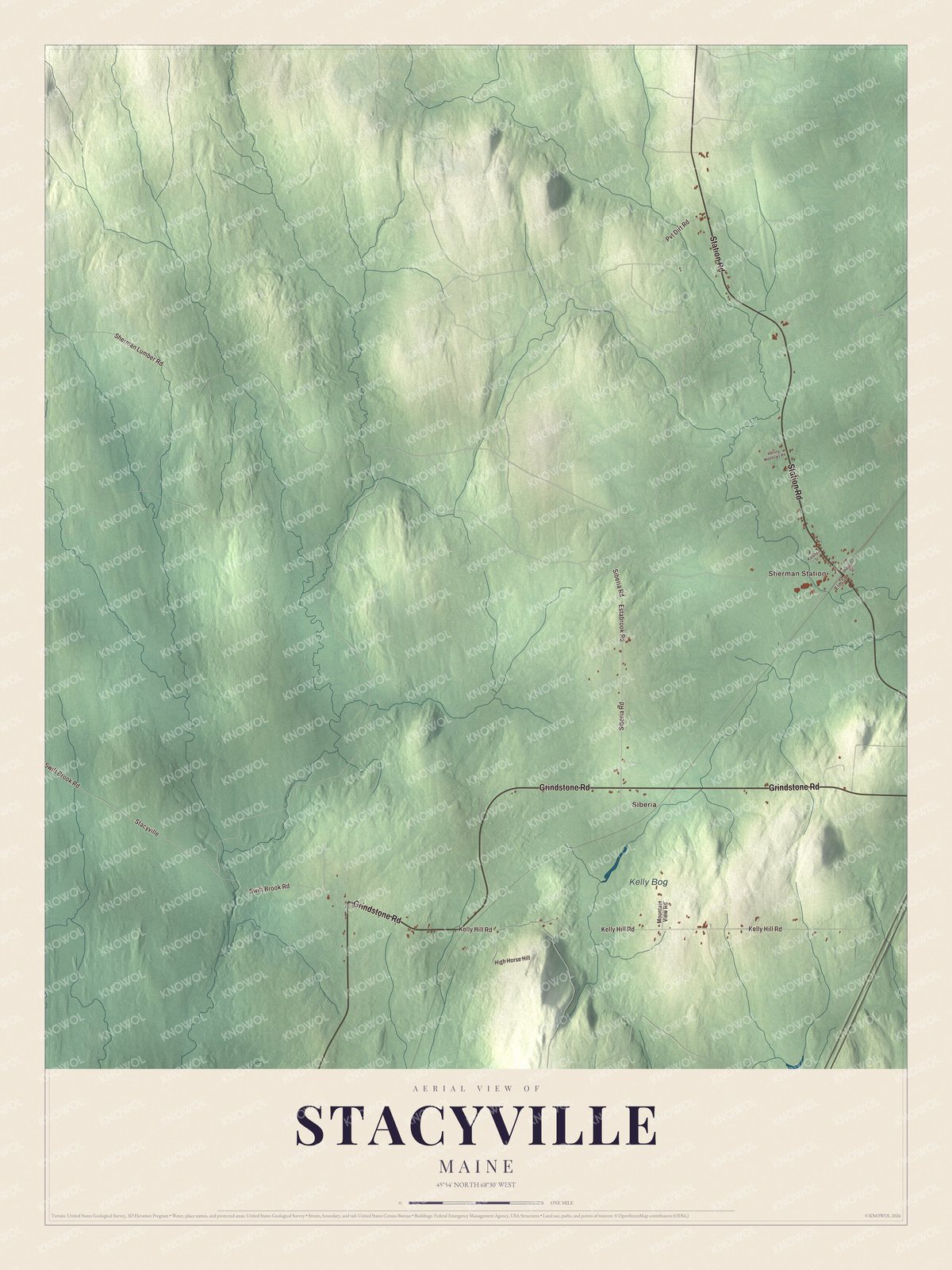 Watermarked full-map preview of Stacyville, Maine