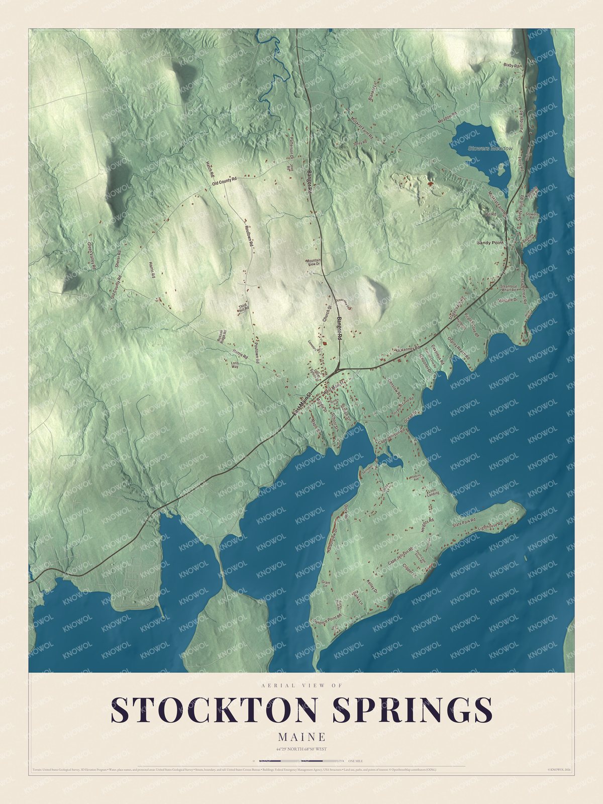 Protected watermarked complete map of Stockton Springs, Maine