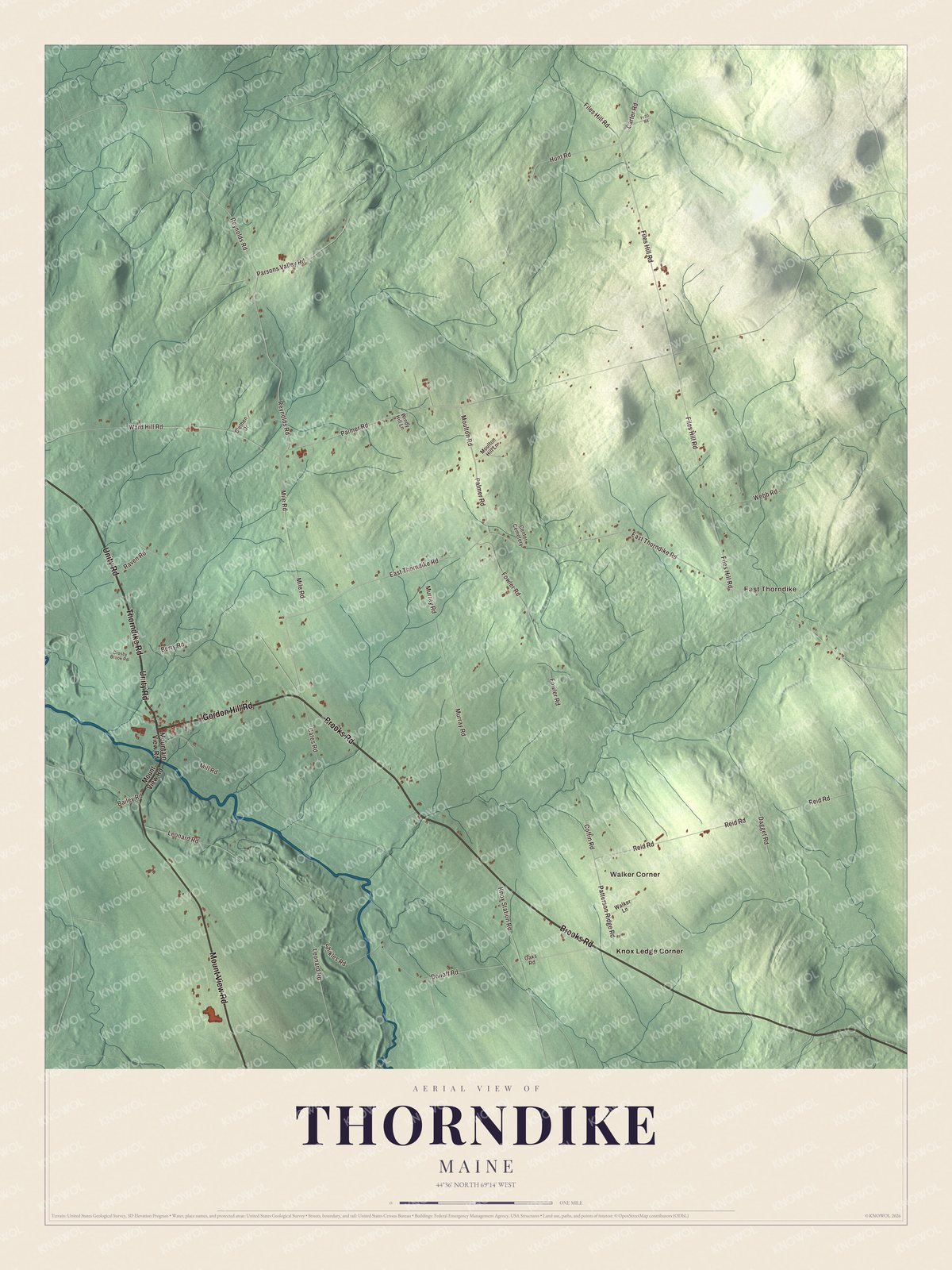 Watermarked full-map preview of Thorndike, Maine
