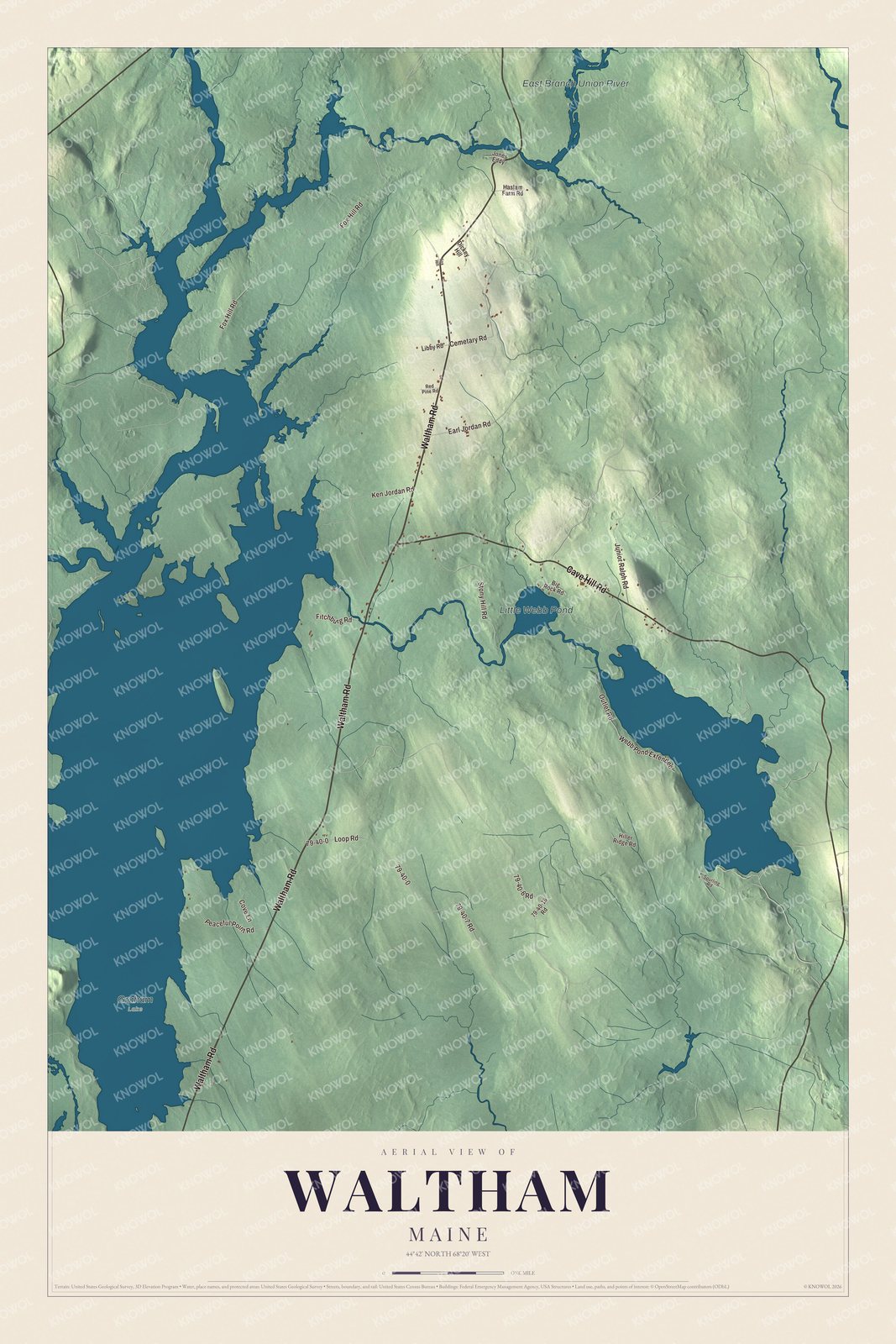 Watermarked full-map preview of Waltham, Maine