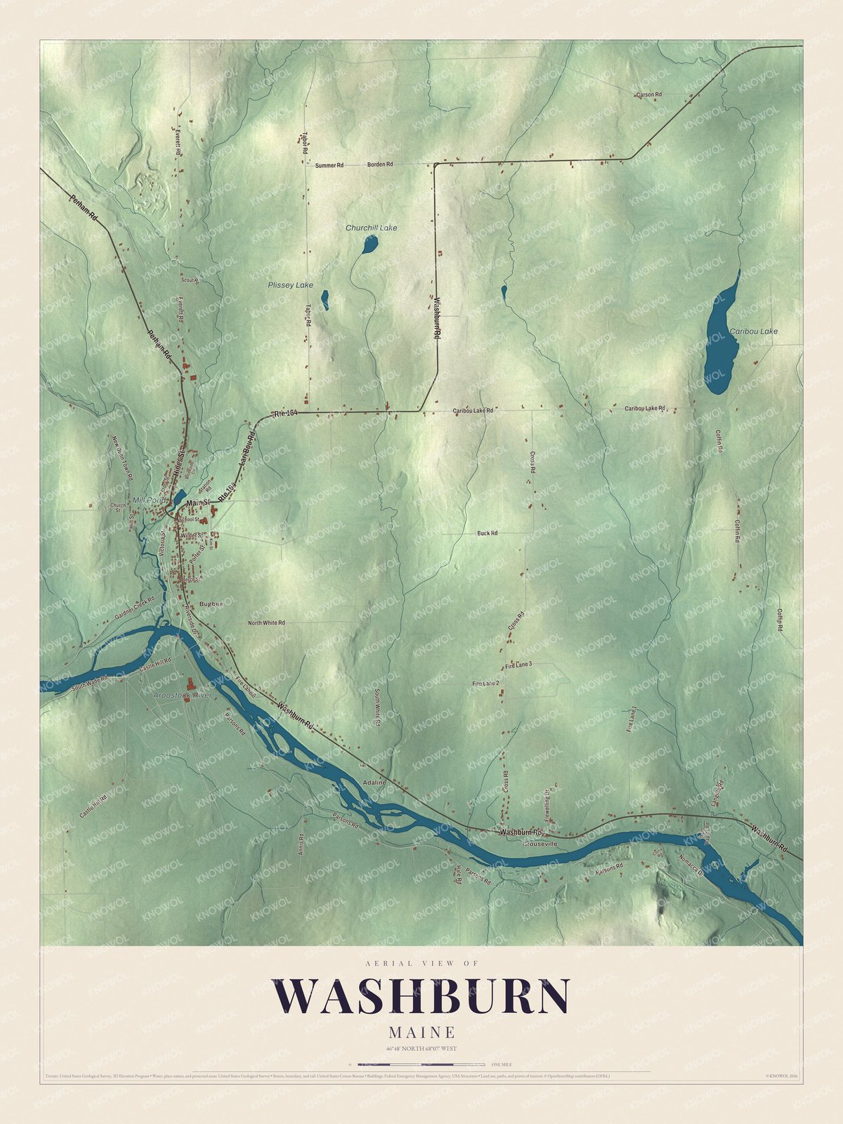 Protected watermarked complete map of Washburn, Maine